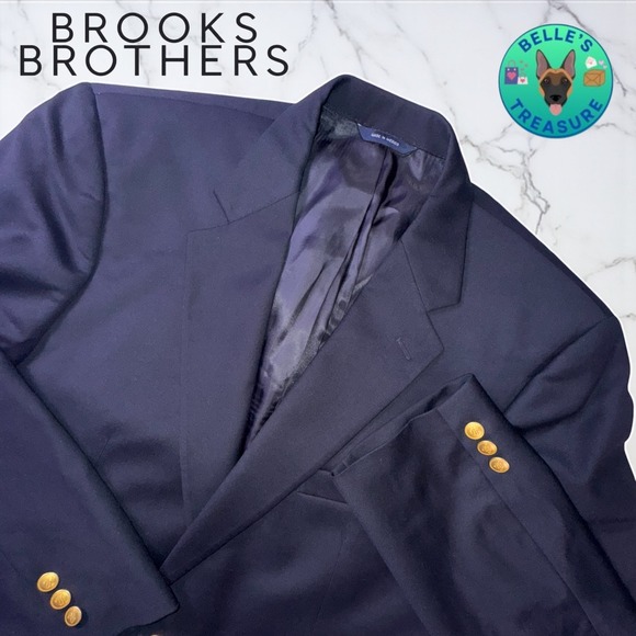 Brooks Brothers Blazer Gold Buttons Men's 44 Long Gold Button Brooksease Wool - Picture 1 of 11